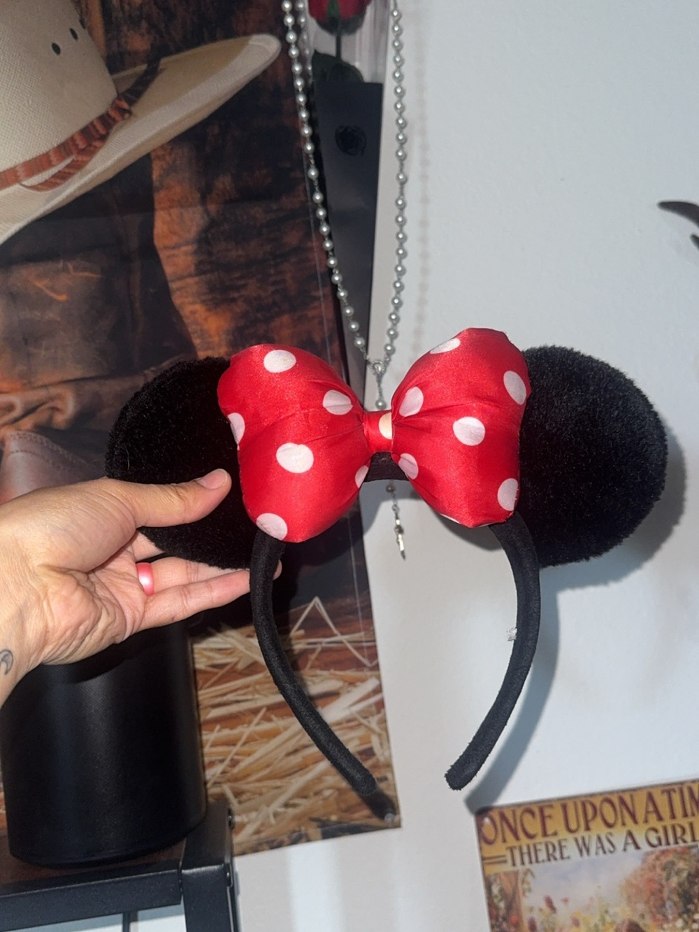 Red Polka Dot Minnie Mouse Ears Disney authentic old school style